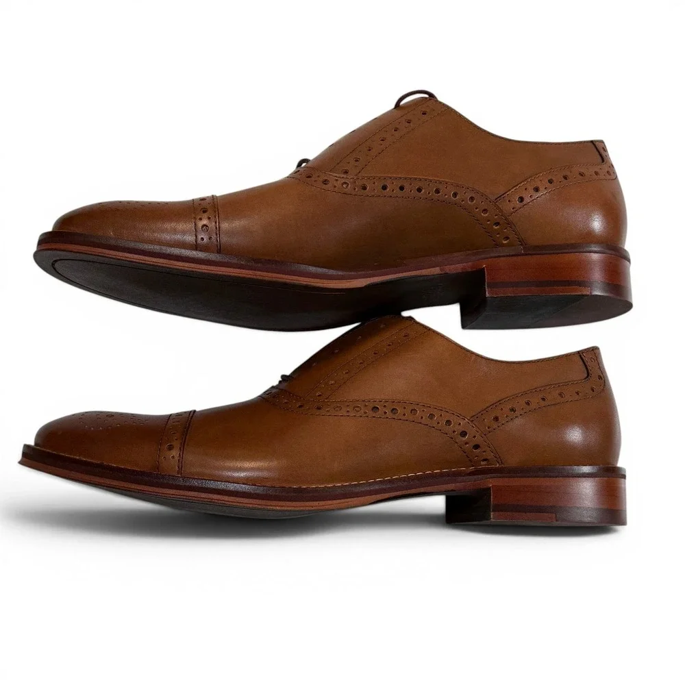 Johnston & Murphy Conard Tan Calfskin Leather Cap Toe Brogue Oxford Shoes 9 M